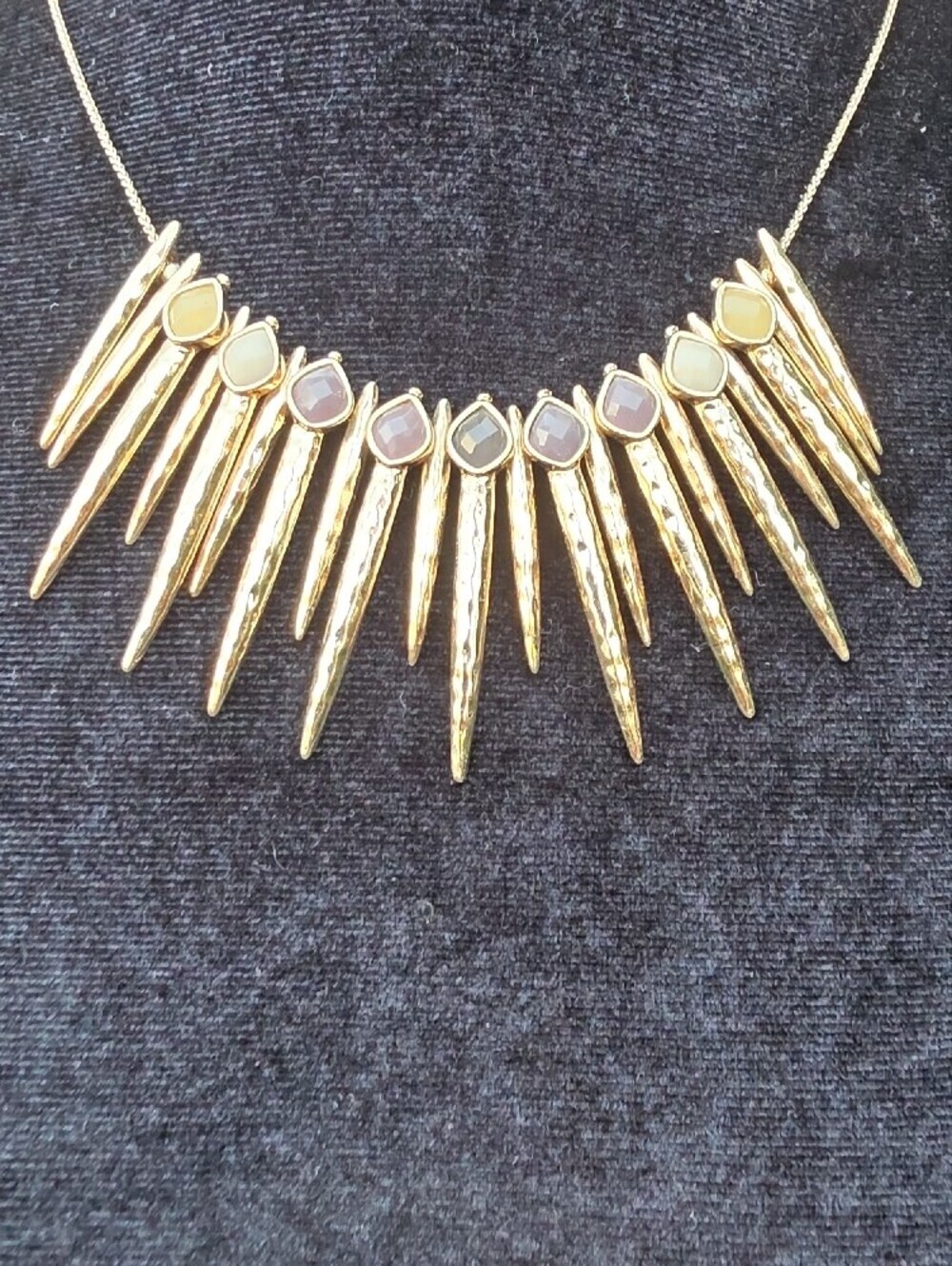 Gold Spike Statement Necklace with Neutral Stone Accents - Picture 3 of 5